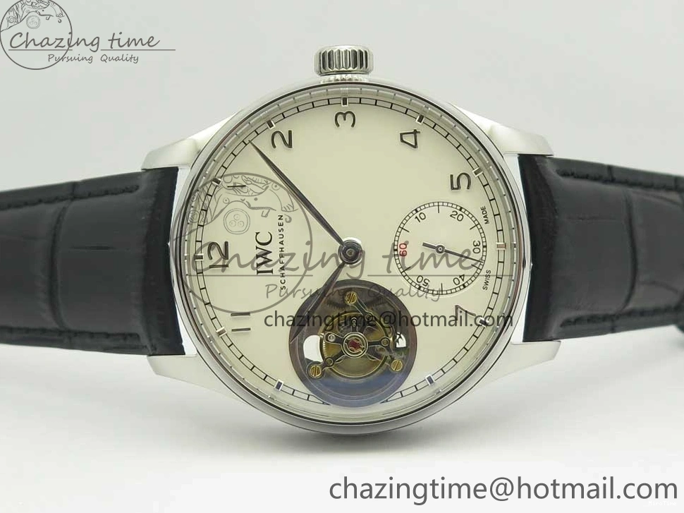 MIROTIME 1218 Efficient Portuguese Tourbillon IW5463 SS ZF Best Edition White Dial on Black Leather Strap 7170